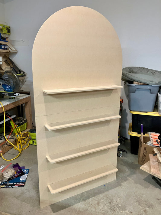 Wooden Backdrop with Shelves